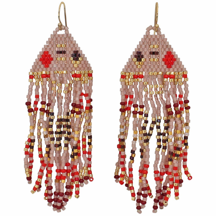PYRAMID EARRINGS IN SOFT PINK, RED, BURGUNDY & GOLD