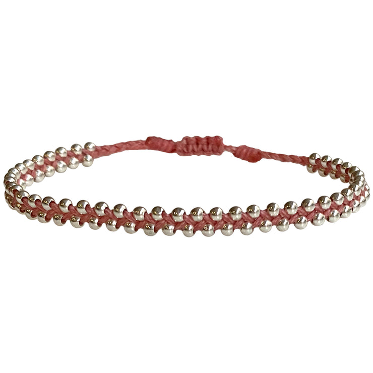TRENZA HANDWOVEN BRACELET IN PINK WITH SILVER DETAILS
